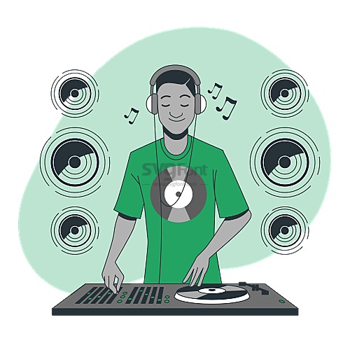 一名DJ戴着耳机陶醉在音乐世界里