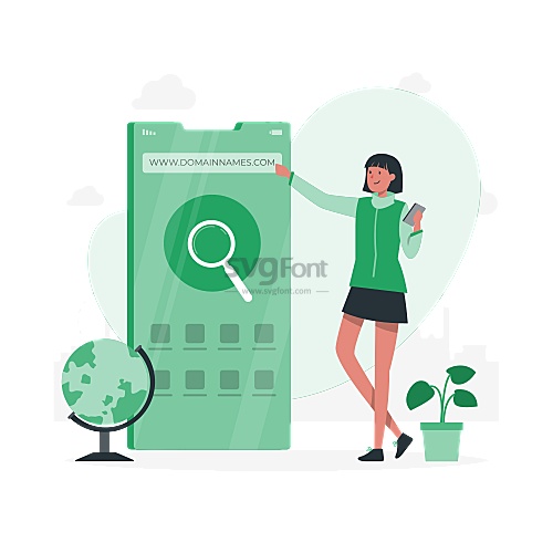 短发女子用手机浏览器打开域名网站