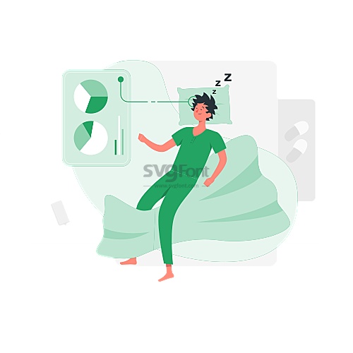 睡眠分析（正在对睡眠状态的男子进行图表数据分析）