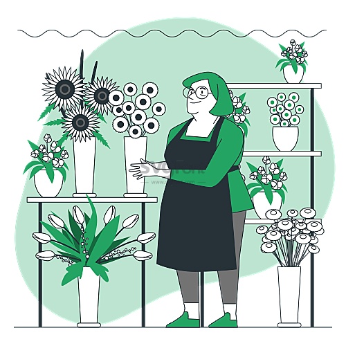 一位中年妇女开了一家鲜花店维持生计