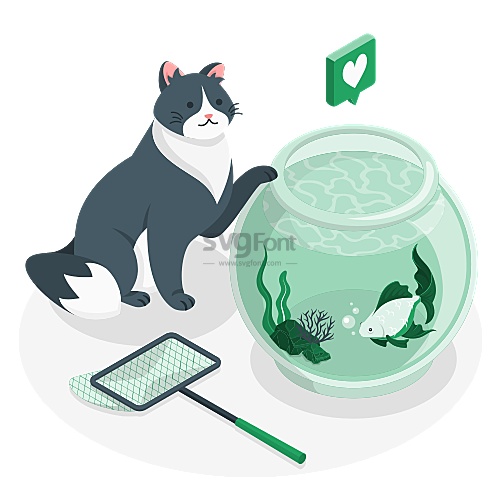 一只猫前爪搭在鱼缸边想跟金鱼玩耍