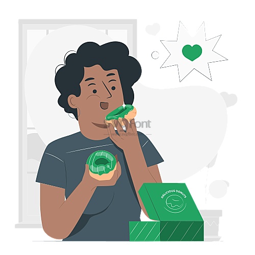 卷发女子拿起自己最喜欢的食物甜甜圈放到嘴里吃