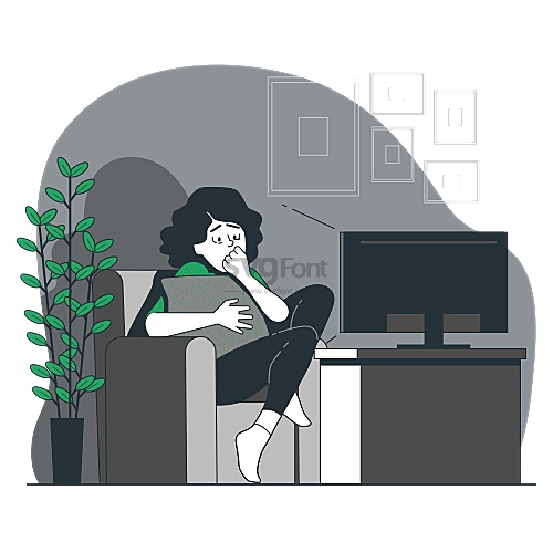 女子在深夜里独自观看恐怖片感到十分害怕