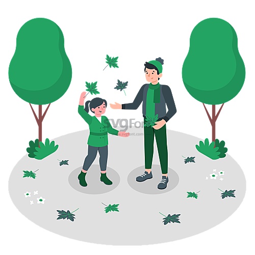 一对父女在户外享受着秋天带来的凉意