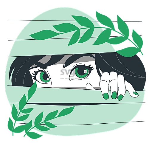 女子通过一双炯炯有神的眼睛观看外面精彩的世界