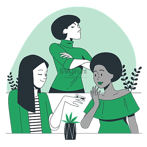 女子向朋友们展示她手上的大钻戒，朋友们都异常地羡慕